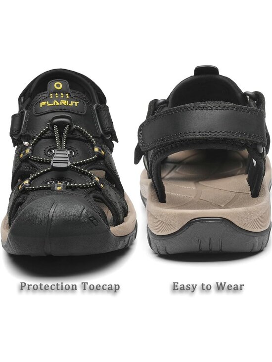Mens Black Closed Toe Leather Athletic Outdoor Hiking Sport Casual Sandal Shoes main image 4